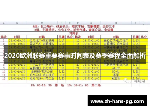 2020欧洲联赛重要赛事时间表及赛季赛程全面解析